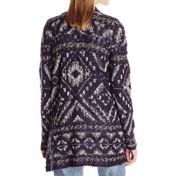 🇬🇪🔹️Lucky Blue Intarsia Chunky Knit Open Cascading Cardigan Sweater Large - Picture 3 of 12